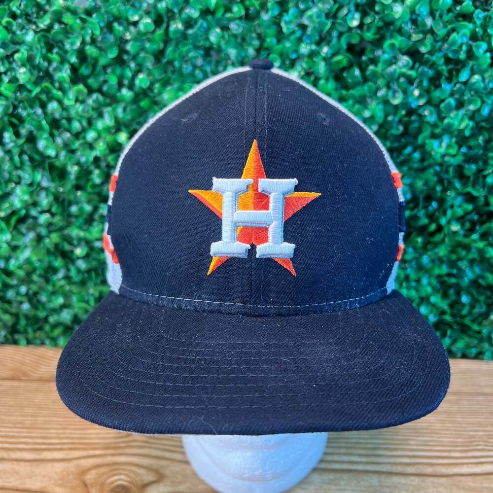 Houston Astros MLB Logo Mesh Snapback Baseball Hat Cap Navy Orange New Era